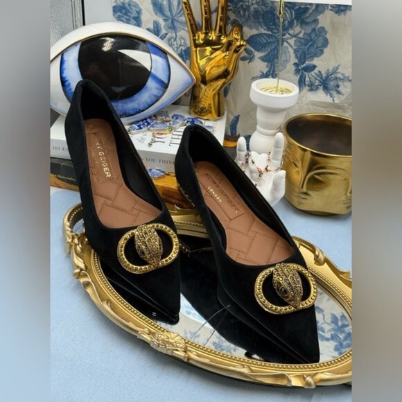 🆕 KURT GEIGER LONDON 🧿 NWOB Chelsea Point Black Suede Ballet Flat, Sz 39 US8.5 - Picture 4 of 14